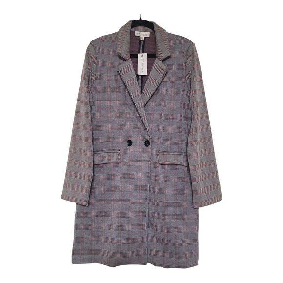 Philosophy Red & Black Plaid Long Coat Size M New- Knit - Double Breasted Fall - Picture 1 of 7